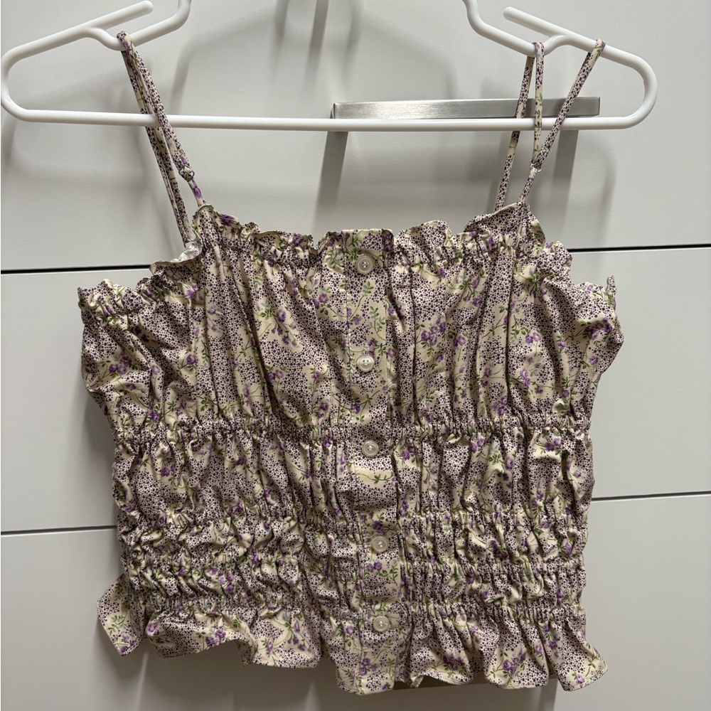 Zara Purple and Cream Floral Crop Top